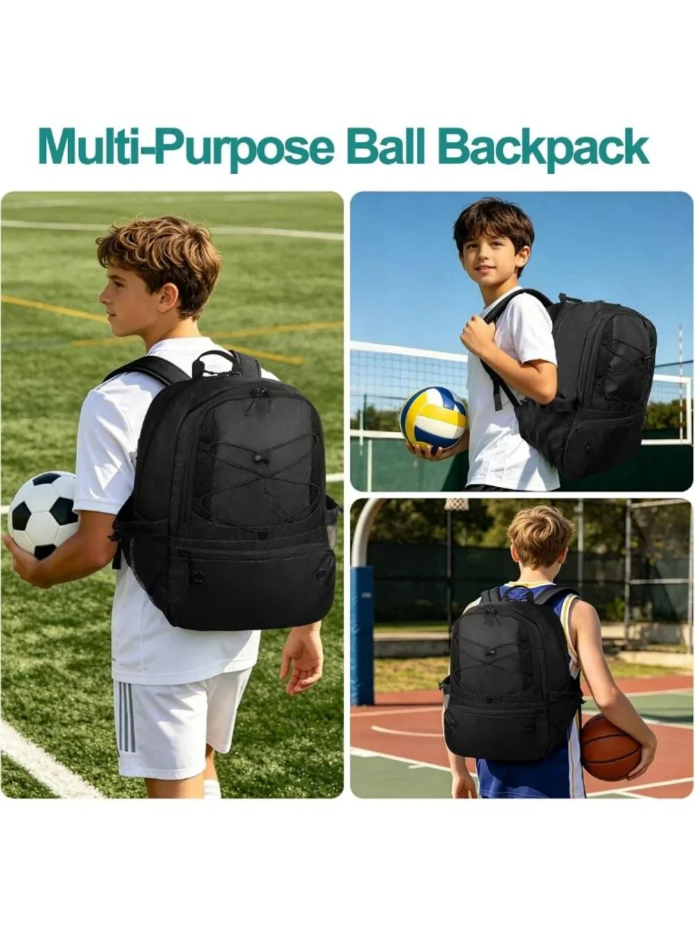 Versatile Soccer Backpack with Ball Compartment & Cleat Storage, Water